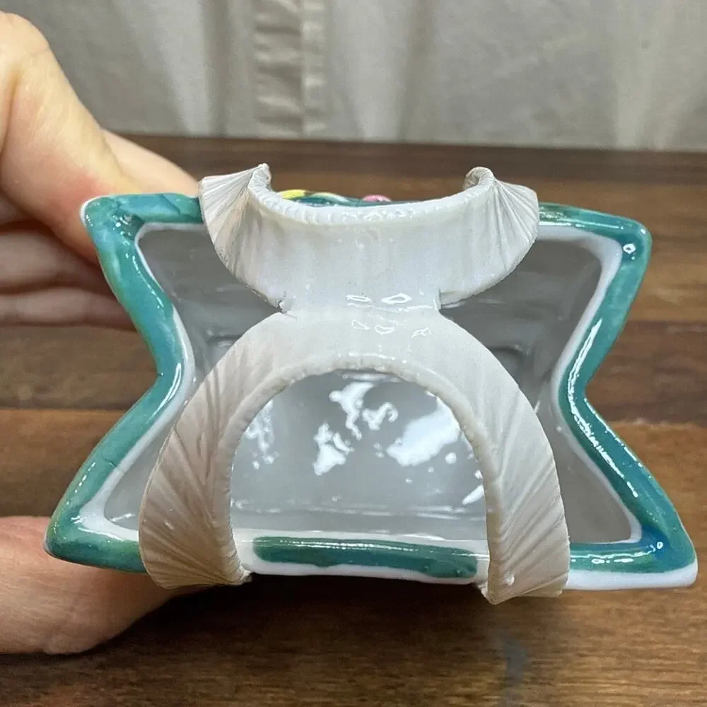Handmade Porcelain Vintage Applied Flower Purse Bag Shaped Vase Catchall Décor